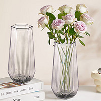 盛世泰堡 玻璃花瓶透明富贵竹水培大花瓶客厅桌面装饰摆件冰川竖条纹25cm