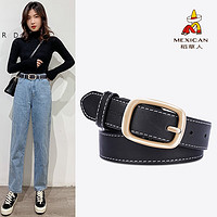 稻草人(MEXICAN)皮带女韩版时尚潮流针扣百搭装饰腰饰简约女士裤腰带 93056黑色 默认发105cm