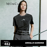 MO&Co.2024夏凉感海豚印花宽松圆领短袖棉质T恤MBD2TEET02 炭黑色 XS/155