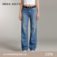 MISS SIXTY2024夏季牛仔裤女含天丝复古磨白直筒裤休闲风百搭 中蓝 28