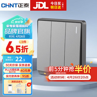 CHNT 正泰 开关插座面板带USB-TYPC网线墙面5孔空调墙壁全屋套餐6M幻银灰 三开（多控*1+双控*2）10A