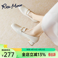reemoor睿慕粗跟乐福鞋2024年春夏气质通勤增高玛丽珍鞋女鞋 米白色 40