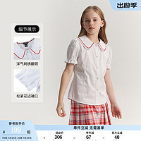 E·LAND KIDS童装2024年夏季女童甜美公主风格纹短袖衬衫 White白色/10 130cm
