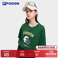 FILA 斐乐 FUSION斐乐短袖T恤女2024春夏新款宽松纯棉侧开拉链刺绣上衣