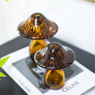柏梵柏梵简约现代琉璃艺术蘑菇摆件高档创意酒柜书柜客厅桌面装饰品 琉璃蘑菇-一对