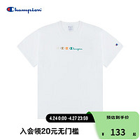 Champion 冠军夏季新款刺绣大C草写字母LOGO圆领T恤男 白色 M