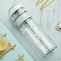 特美刻（TOMIC）双层玻璃杯女士茶水分离杯实用泡茶杯高颜值水杯子 小雏菊-按压锁水