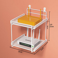 林家小子 壁挂路由器置物架家用电视机顶盒收纳架墙面免打孔wifi支架 白色小号-双层