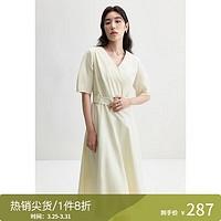 独束大码女装气质简约V领连衣裙高腰显瘦长裙日常通勤2024夏季新 卵石玉 2