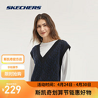 SKECHERS 斯凯奇 冬季女士毛织背心羊毛混纺慵懒风保暖针织背心 L323W058 藏青色/002Z XL