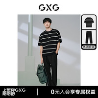 GXG男装 24夏季条纹休闲短袖T恤宽松锥形休闲长裤 休闲套装 单下装黑色 190/XXXL
