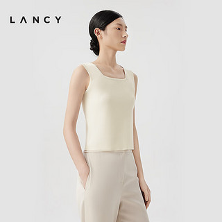 朗姿/LANCY2024夏季方领吊带衫女短款简约百搭高级感打底背心 浅米色 L