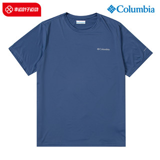 哥伦比亚 短袖男装2024夏季新款运动服圆领户外蓝色快干T恤AE1419