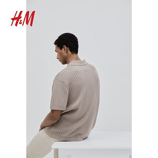H&M男装上衣2024夏季标准版型罗纹针织古巴领衬衫1064020 深米灰色 XS