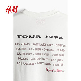 H&M女装T恤2024夏季时尚休闲简约大廓形印花短袖上衣1198284 白色/The Smashing Pumpkins XXS