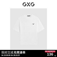 GXG男装 2024年夏季双色休闲简约撞色印花圆领短袖t恤男 白色 175/L