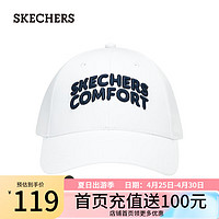 斯凯奇（Skechers）夏季美式复古硬顶休闲棒球帽舒适棉质百搭帽子L124U079 亮白色/0019 均码
