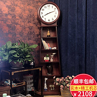 Hense 汉时 实木落地钟书柜客厅现代简约装饰创意储物柜石英落地电子钟HG635