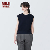無印良品 MUJI(無印良品 ) 女式 强捻网眼 法国袖毛衣 女款夏季 纯棉全棉背心 BA1OJA4S 藏青色 L (165/88A)