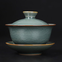 祥业 汝窑盖碗 三才盖碗 大号功夫茶具 茶杯 茶壶 泡茶碗 单个家用汝瓷开片可养 哥窑安福盖碗