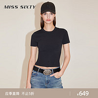 MISS SIXTY 2024春季毛织衫女圆领罗纹短袖套头上衣美式复古风 黑色 L