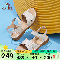 骆驼（CAMEL）休闲凉鞋女舒适透气牛皮魔术贴坡跟凉鞋 L24M007606 米白 37