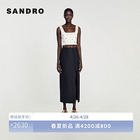 SANDRO2024春夏女装法式开衩黑色高腰长款半身裙SFPJU01136 黑色 34