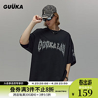 古由卡（GUUKA）LAB沙丘废土风大廓形休闲短袖T恤男夏潮纯棉个性简约上衣宽松 黑色 XXL