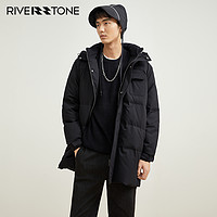 RIVERSTONE 瑞弗史东 RS男装冬装高级感连帽中长款羽绒服2023新款冬季男士保暖鸭绒外套