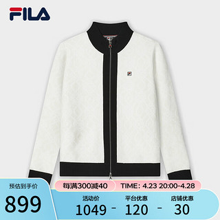 FILA 斐乐 女士织外套2024春季时尚休闲小香风毛衣开衫 蒸汽白-IV 160/80A/S