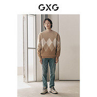 GXG 奥莱 22年男装 雪尼尔潮流菱形格保暖宽松圆领线衫毛衣秋新品