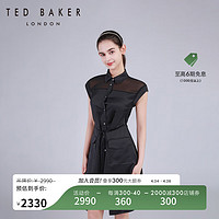 Ted Baker2024春夏女士纯色翻领拼接系带短款连衣裙C41015 黑色 0