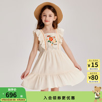 PawinPawPawinPaw卡通小熊童装2024夏季女童刺绣镂空荷叶边儿童连衣裙 Ivory象牙色/39 110cm