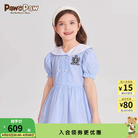 PawinPaw卡通小熊童装24年夏季女童翻领格纹连衣裙 Blue蓝色/50 120