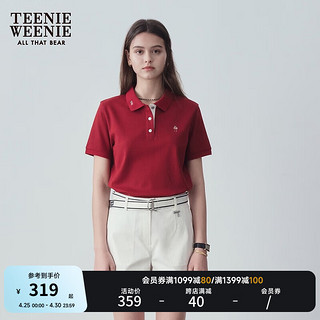 Teenie Weenie小熊2024年夏季POLO衫马卡龙多巴胺时尚短袖T恤 酒红色 160/S