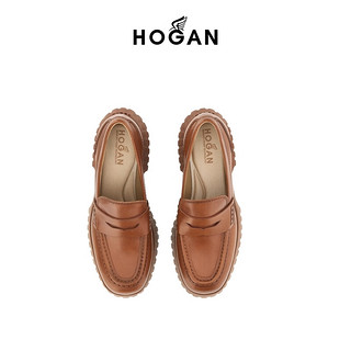 HOGAN女鞋2024春夏系列H651系列时尚复古休闲增高厚底乐福鞋 棕 36.5