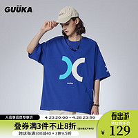 古由卡（GUUKA）潮牌多色休闲短袖T恤男夏潮 美式重磅纯棉上衣宽松易穿搭 蓝紫F7985 XS