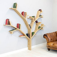 兆生 北欧创意实木树形书架置物架落地客厅卧室墙上装饰架个性儿童书柜