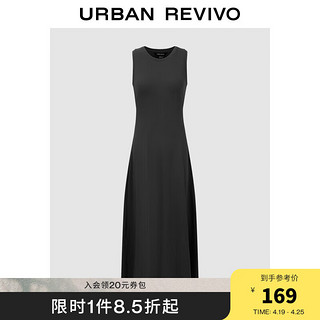 URBAN REVIVO UR2024夏季女休闲简约百搭无袖修身长款连衣裙UWH740038 正黑 XS