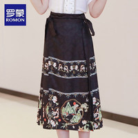 ROMON 罗蒙 马面裙女童2024春款夏季儿童汉服裙 黑色短款 130