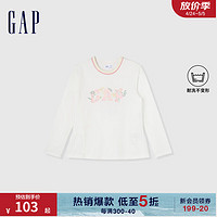 Gap女童2024春季高弹logo彩圆领长袖T恤儿童装裙式上衣890401 白色 130cm(S)亚洲尺码