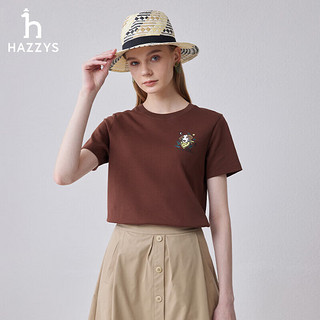 哈吉斯（HAZZYS）女装 2024夏季女士印花图案休闲T恤衫女ASTSE0BBE57 棕色BW 160/84A 38