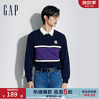 Gap男女装2024春季纯棉logo撞色拼接长袖polo上衣885524 海军蓝 165/88A(S) 亚洲尺码