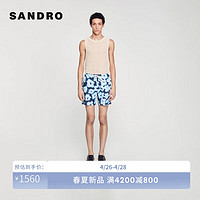 SANDRO2024春夏男装蓝色花卉印花抽绳系带休闲短裤SHPMB00037 47/蓝色 XS