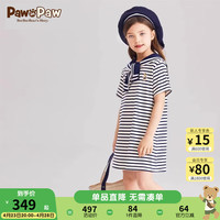 PawinPaw卡通小熊童装24年夏季女童海军条纹连衣裙 Navy藏青色/59 140