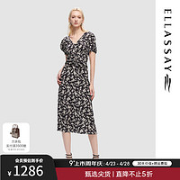 歌力思（ELLASSAY）春夏时尚优雅法式碎花泡泡袖连衣裙女EWD351Y13800 黑花卉 XS