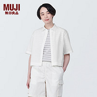 无印良品（MUJI）女式 凉感平纹衬衫领短袖衬衫 女士衬衣外套格子短款开衫纯棉 白色 L (165/88A)
