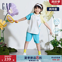 GapGap男童2024夏季吸湿速干短袖T恤短裤两件套儿童装套装890531 蓝白黄拼接 120cm (XS)亚洲尺码