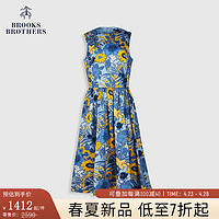 布克兄弟（BrooksBrothers）女士24春夏新花朵度假风圆领无袖连衣裙 B465-蓝色 6