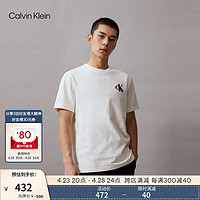 Calvin Klein Jeans24春夏男士字母绣印休闲纯棉宽松短袖T恤J326626 YBH-牛乳白 XXL